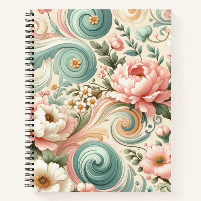 Cuaderno Whimsical Floral Swirls en Pastel (Anverso)
