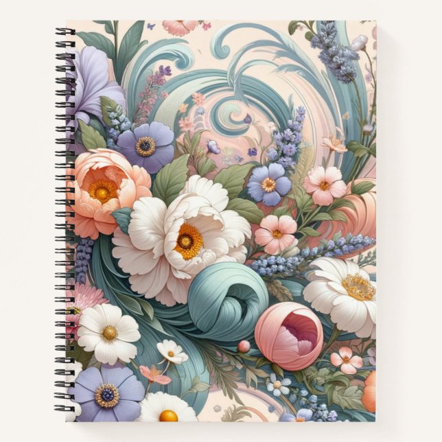 Cuaderno Whimsical Floral Swirls en Pastel (Anverso)