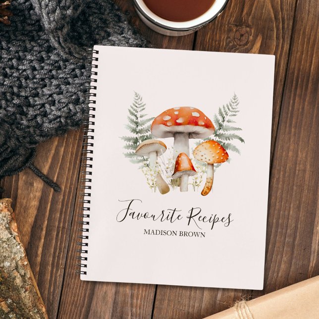 Cuaderno Whimsical Forest Mushroom Vintage Farmhouse Receta (In situ on wood floor)
