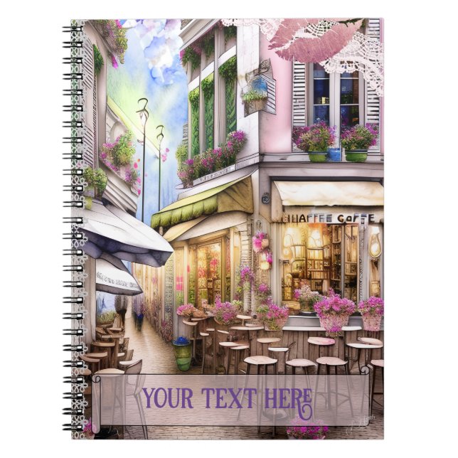Cuaderno Whimsical French Street Cafe Notebook, Watcoloror (Frente)