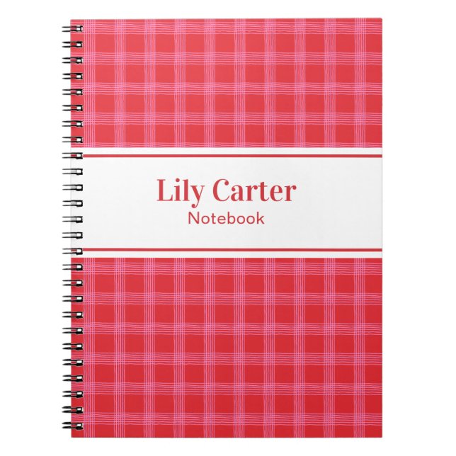 Cuaderno Whimsical Hand Drawn Cherry Red and Pink Plaid (Frente)