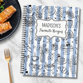 Cuaderno Whimsical Italian Food Illustration Blue Recipe