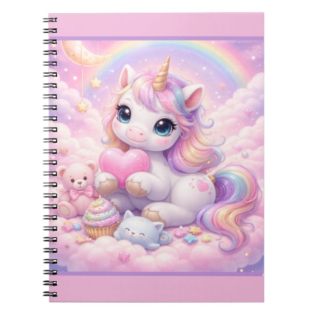 Cuaderno Whimsical Kawaii Unicorn & Friends Pastel Cloud (Frente)