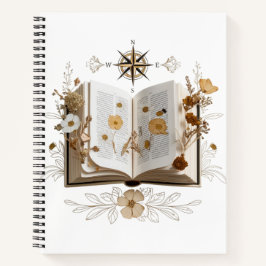 Cuaderno Whimsical Kitten & Vintage Pressed Flower Spiral 