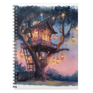 Cuaderno Whimsical Lantern Treehouse Twilight Art Notebook