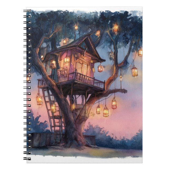 Cuaderno Whimsical Lantern Treehouse Twilight Art Notebook (Frente)