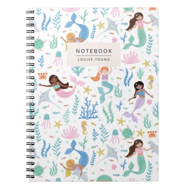 Cuaderno Whimsical Mermaid & Ocean Friends Pattern Notebook (Frente)