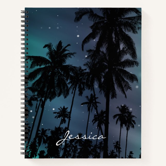 Cuaderno Whimsical Palm Trees Starry Night Sky Personalised (Anverso)