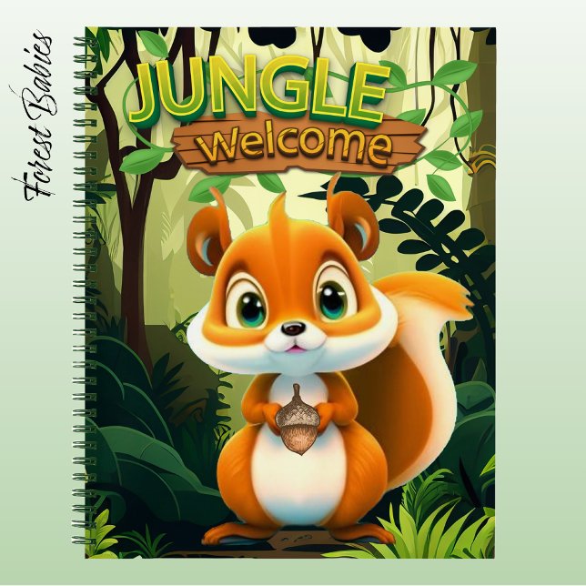 Cuaderno Whimsical Squirrel Animal Cartoon Graphic Forest🐿 (Cute Wild Squirrel "Jungle Welcome"  Nature Wildlife Animal Cartoon Graphic Fun Forest Notebook 🐿)