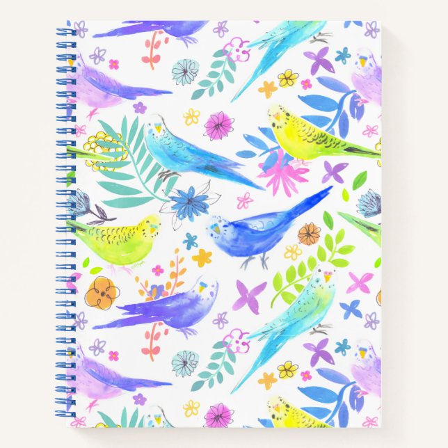 Cuaderno Whimsical Watercolour Budgie Parakeets (Anverso)