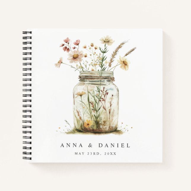 Cuaderno Whimsical Wildflower Mason Jar Boda Guest Book (Anverso)