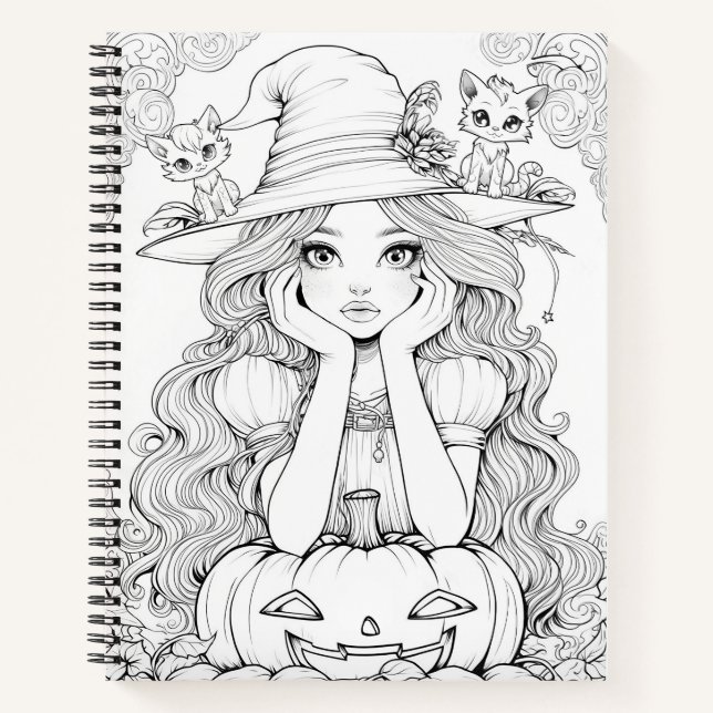 Cuaderno Whimsy de Halloween: Gatos de calabaza sobre Gorra (Anverso)