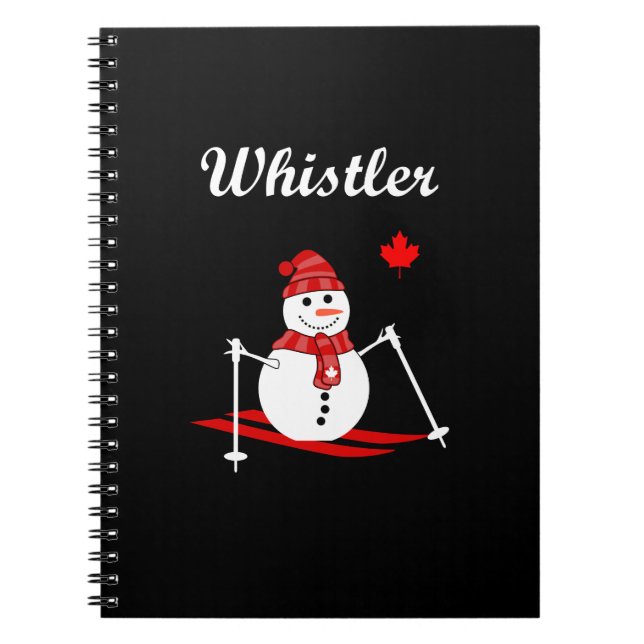 Cuaderno Whistler Canada Skiman Snowman and Red Maple Leaf (Frente)
