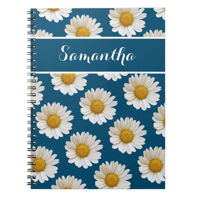 Cuaderno White Daisies on Blue with Custom Name (Frente)