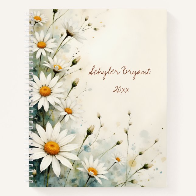 Cuaderno White Daisy Floral Spiral-bound Journal Botanical  (Anverso)