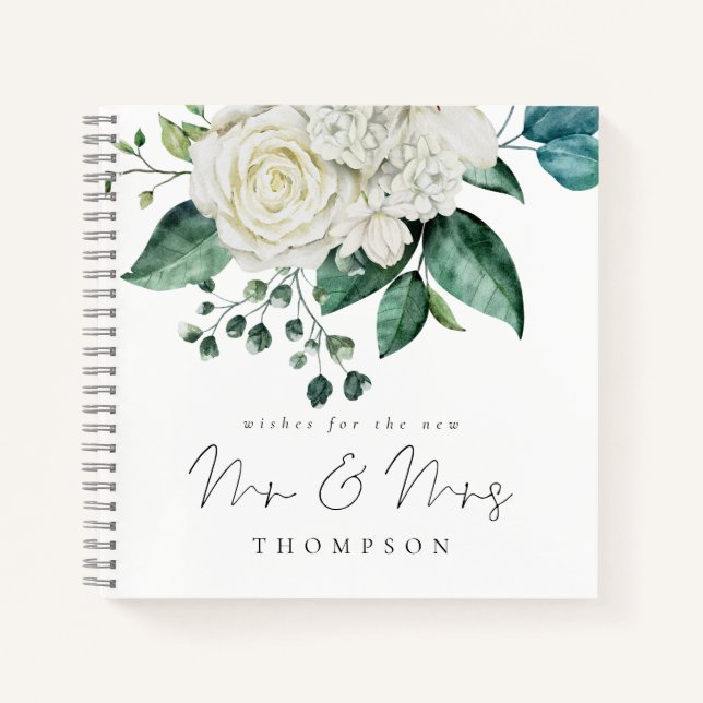 Cuaderno White Florals Eucalyptus Mr. Mrs Guest Book (Anverso)