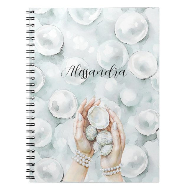 Cuaderno White Ocean Seafoam Blue Shells Pearls (Frente)