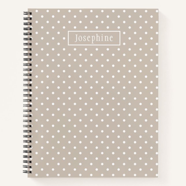 Cuaderno White On Beige Polka Dots Pattern With Custom Name (Anverso)