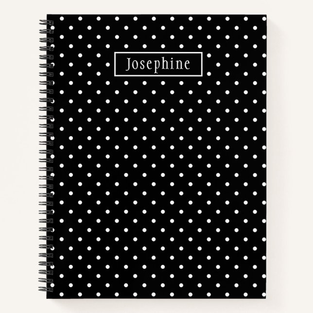Cuaderno White On Black Polka Dots Pattern With Custom Name (Anverso)
