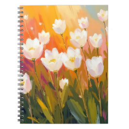Cuaderno White Tulips Watercolor Flower Field Painting
