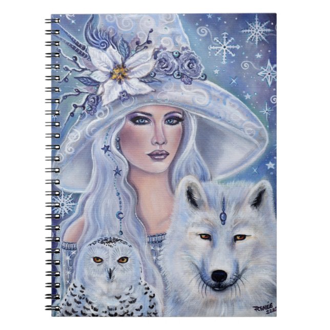 Cuaderno White witch with wolf and owl art by Renee Lavoie (Frente)