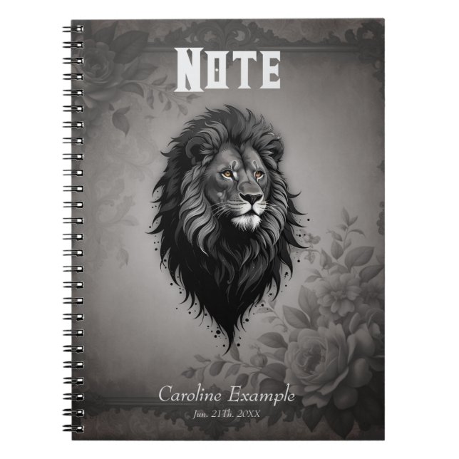 Cuaderno Wild Grace: impresionante retrato de un león (Frente)