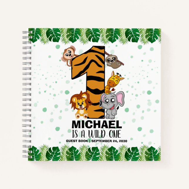 Cuaderno Wild One Safari Jungle First Birday Guest Book (Anverso)
