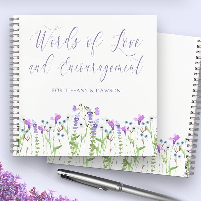 Cuaderno Wildflower Baby Shower Guestbook Purple Floral (Wildflower Baby Shower Guestbook for guests to leave advice and words of love and encouragement)
