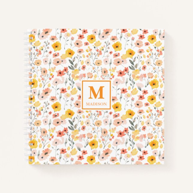Cuaderno Wildflower Watercolor Monogram Notebook Journal (Anverso)