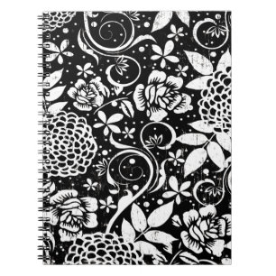 Cuaderno William Morris, floral blanco y negro