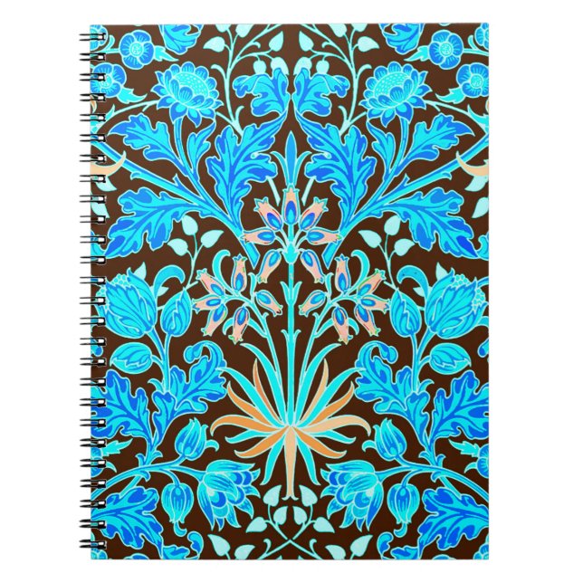 Cuaderno William Morris Hyacinth Print, Aqua y Brown (Frente)