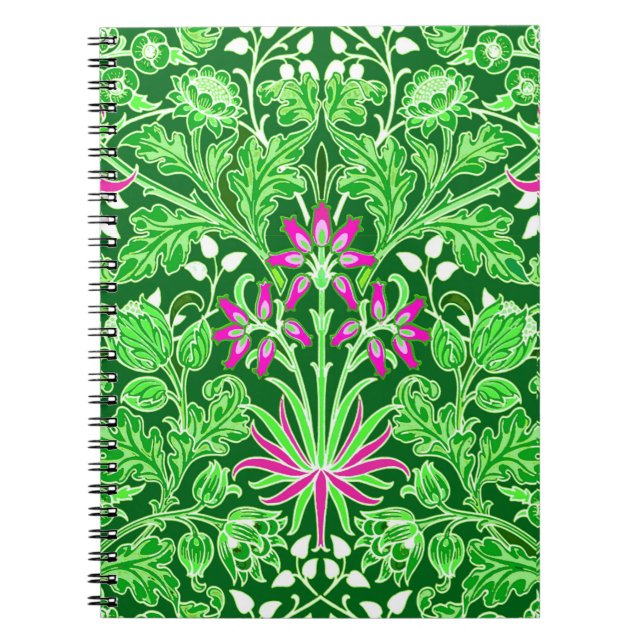 Cuaderno William Morris Hyacinth Print, Lime y Emerald (Frente)