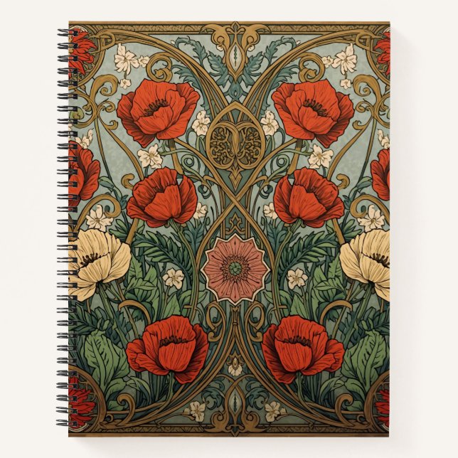 Cuaderno William Morris Poppies Floral Art Nouveau Pattern  (Anverso)