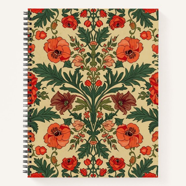 Cuaderno William Morris Poppies Floral Art Nouveau Pattern  (Anverso)