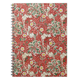 Cuaderno William Morris Seaweed Flor antigua Verde Rojo