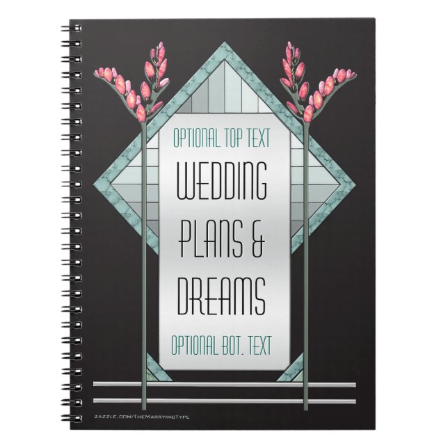 Cuaderno Willow rosado del Art Deco y vidrio de Aqua sobre  (Frente)