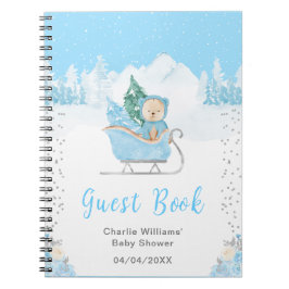 Cuaderno Winter Bear Blue Sleigh Baby Shower Guest Book