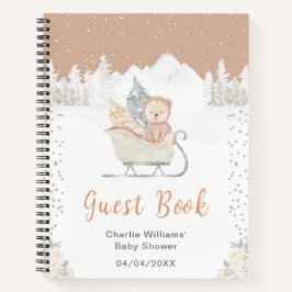 Cuaderno Winter Bear Brown Sleigh Baby Shower Guest Book