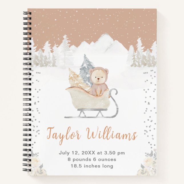 Cuaderno Winter Bear Brown Sleigh Nacimientos Estadísticas (Anverso)