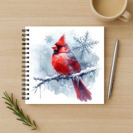 Cuaderno Winter Cardinal with Snowflakes on Icy Branch