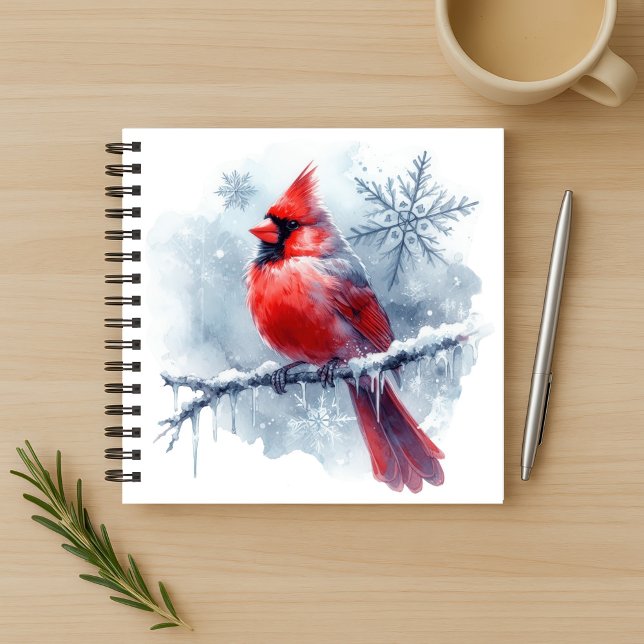 Cuaderno Winter Cardinal with Snowflakes on Icy Branch (Subido por el creador)