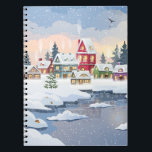 Cuaderno Winter Christmas landscape with snow-covered house<br><div class="desc">Winter Christmas landscape with snow-covered houses in a pine forest on the banks of a frozen river. Christmas holidays illustration. 
christmas, snow, forest, landscape, village, abstract, architecture, background, bird, buildings, celebration, christmas tree, city, cityscape, cottage, december, decoration, greeting, holiday, house, vintage, retro, illustration, </div>