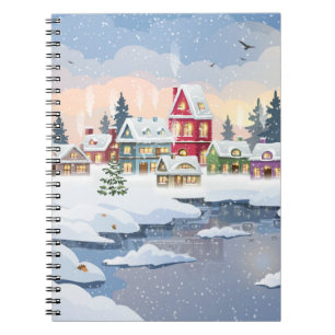 Cuaderno Winter Christmas landscape with snow-covered house