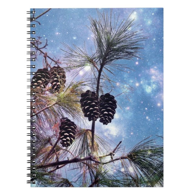 Cuaderno Winter Pine Cones under a starry night sky (Frente)