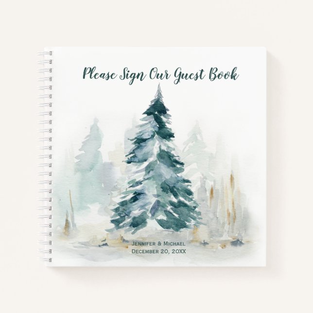 Cuaderno Winter Pine Tree Pine Green Back Guest Book (Anverso)