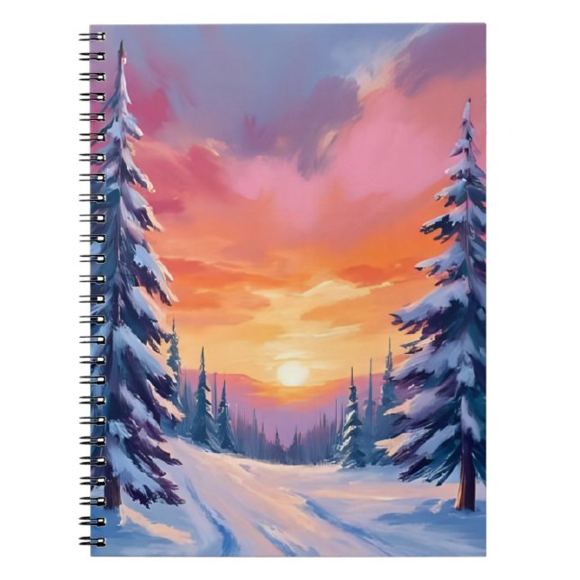 Cuaderno Winter Snow Sunset | Pastel Watercolor Painting (Frente)