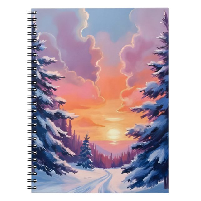 Cuaderno Winter Snow Sunset | Watercolor Landscape Painting (Frente)