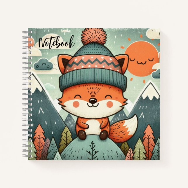 Cuaderno Winter Whimsy - Fox en un Gorra esponjoso (Anverso)