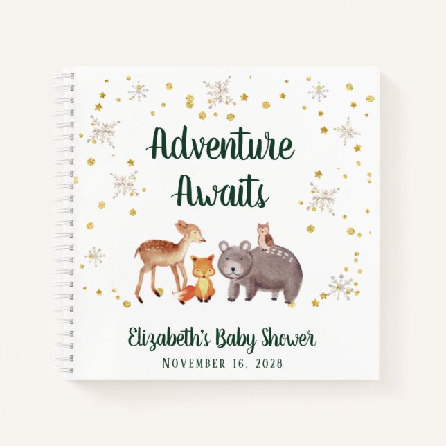 Cuaderno Winter Woodland Animals Baby Shower (Anverso)
