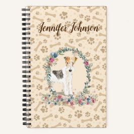 Cuaderno Wire Haired Fox Terrier Dog Paw Print & Floral